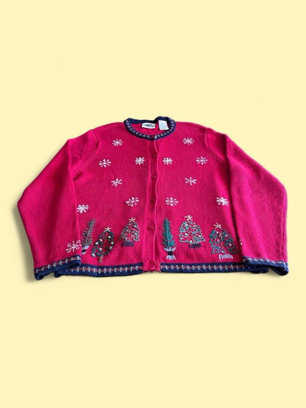 Vintage Northern Reflections Christmas Cardigan Red Snowflake Tree Women’s L